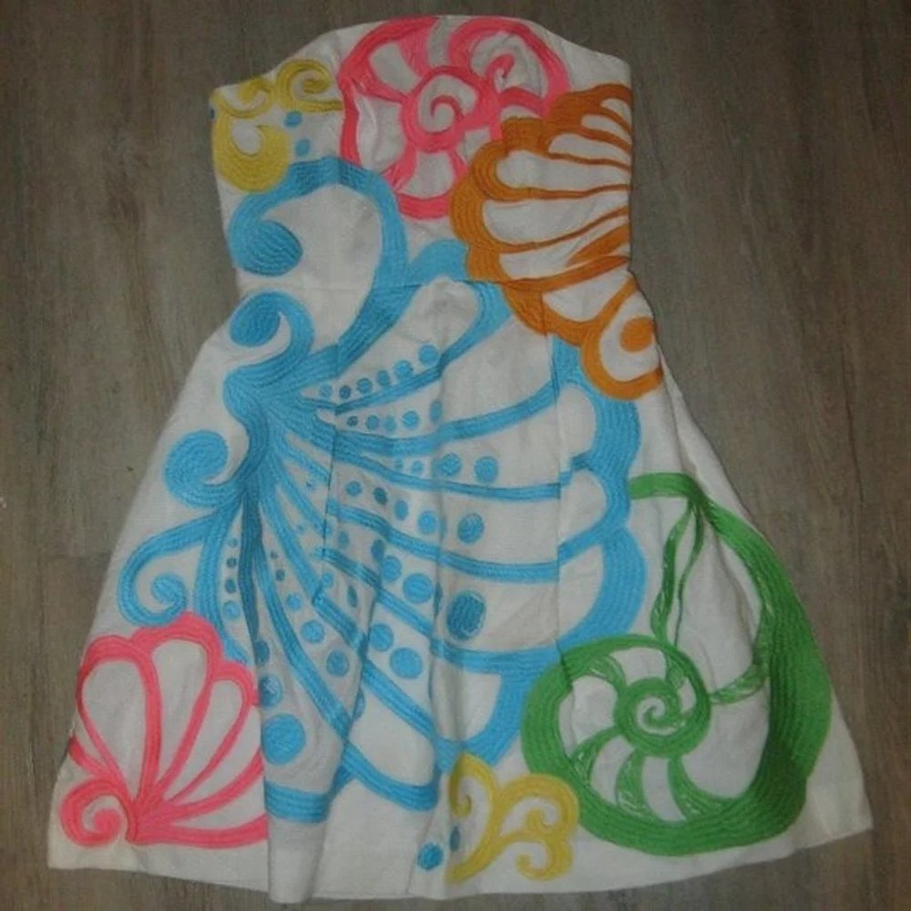 ❤️NWT $298 LILLY PULITZER Blossom EMBROIDERY Strapless Dress Size 0